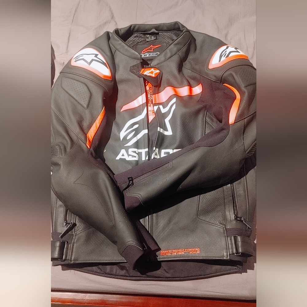 NWOT Astars Black and Orange L Men's Motorbike Jacket